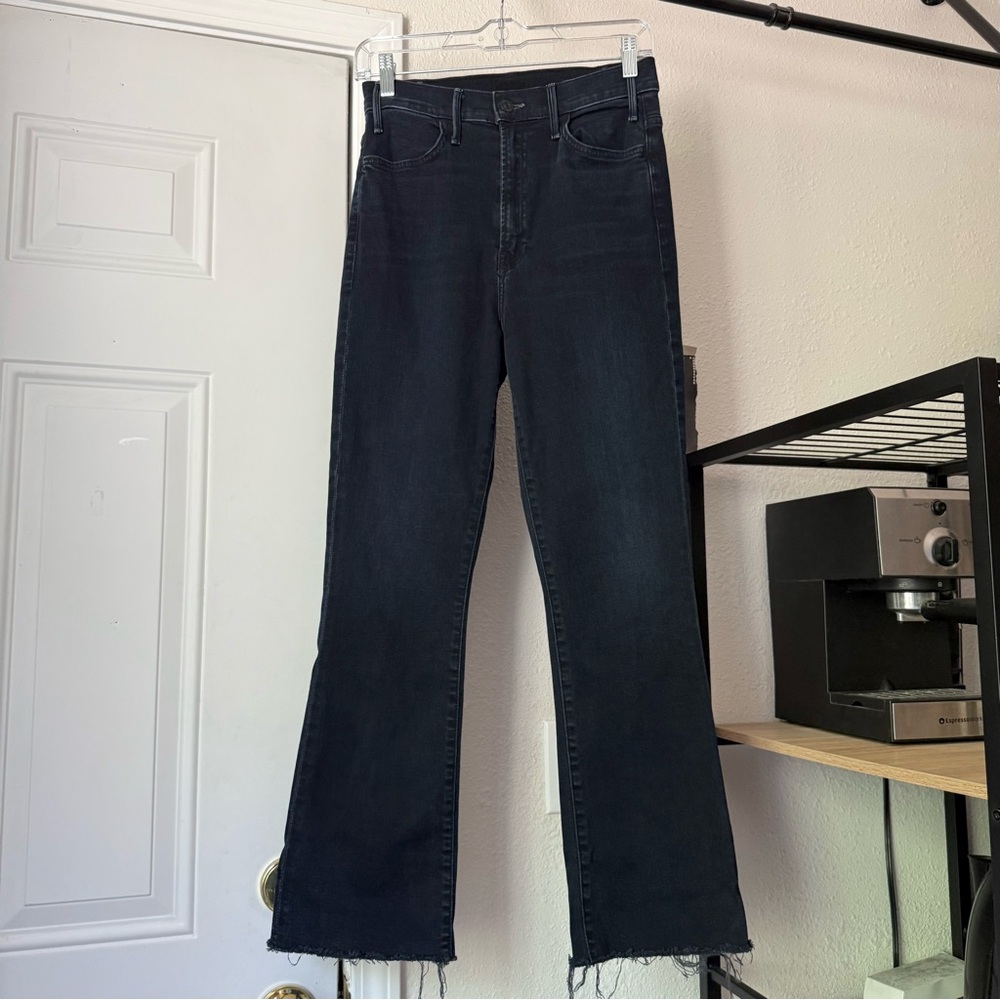 MOTHER dark navy blue hustle ankle fray cropped night in Paris jeans boot cut
